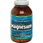 Green Nutritionals Marine Magnesium 260mg 120 Caps provides 120 vegan capsules in blue and green packaging, featuring ocean-sourced, natural magnesium for bioavailability, with each serving delivering 260mg of marine magnesium.