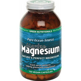 Green Nutritionals Marine Magnesium 260mg 120 Caps provides 120 vegan capsules in blue and green packaging, featuring ocean-sourced, natural magnesium for bioavailability, with each serving delivering 260mg of marine magnesium.