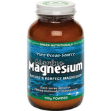 Green Nutritionals Marine Magnesium Powder 260mg 100g comes in a brown jar with a blue and green label, providing bioavailable, ocean-sourced magnesium. Each serve delivers 260mg elemental magnesium as a natural supplement.