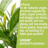 Product standards and certifications for Hurraw! Organic Lip Balm - Green Tea 4.8g