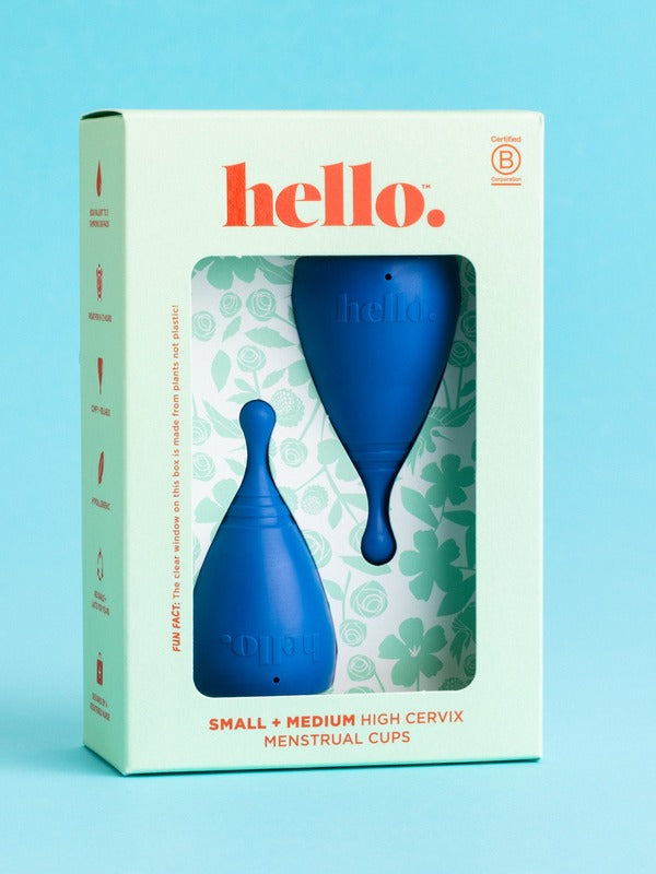 Hello Period high cervix cup and packaging