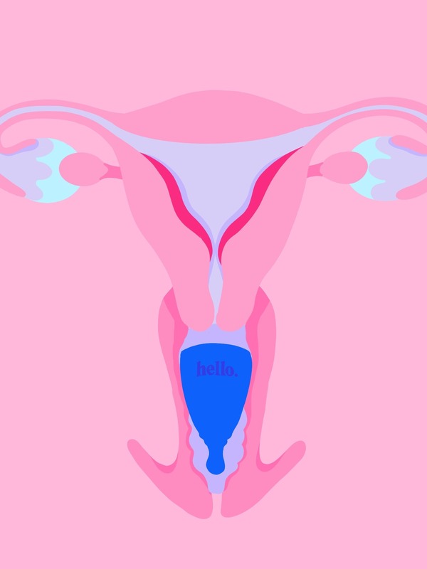 Illustration showing a Hello Period high cervix cup in position