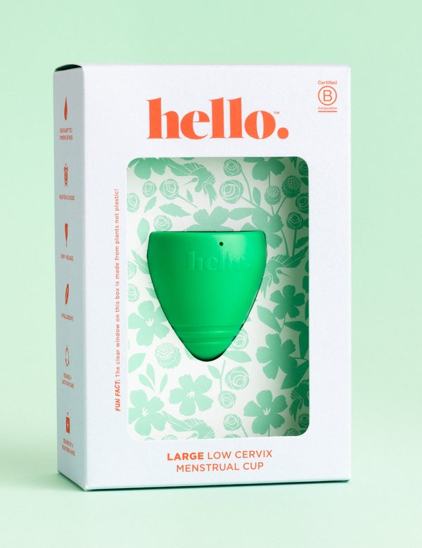 Hello Period low cervix cup in official studio styling