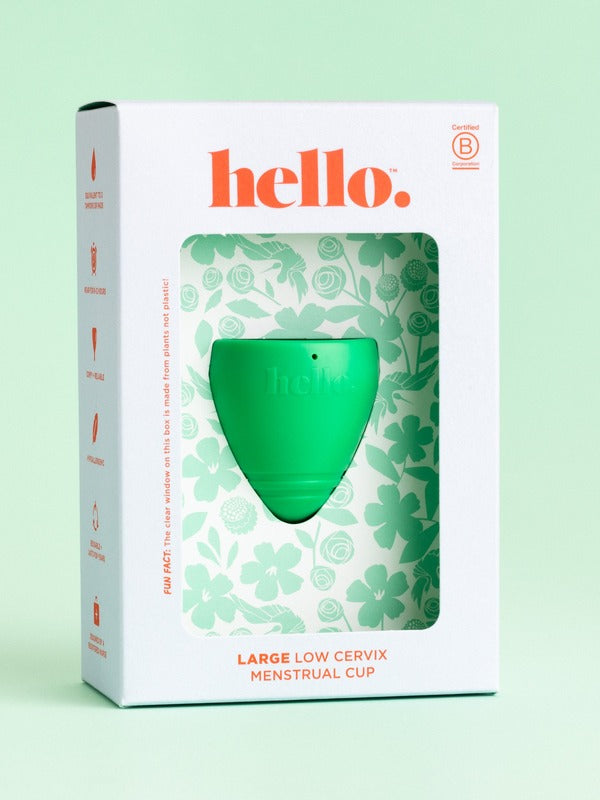 Hello Period low cervix cup in official studio styling