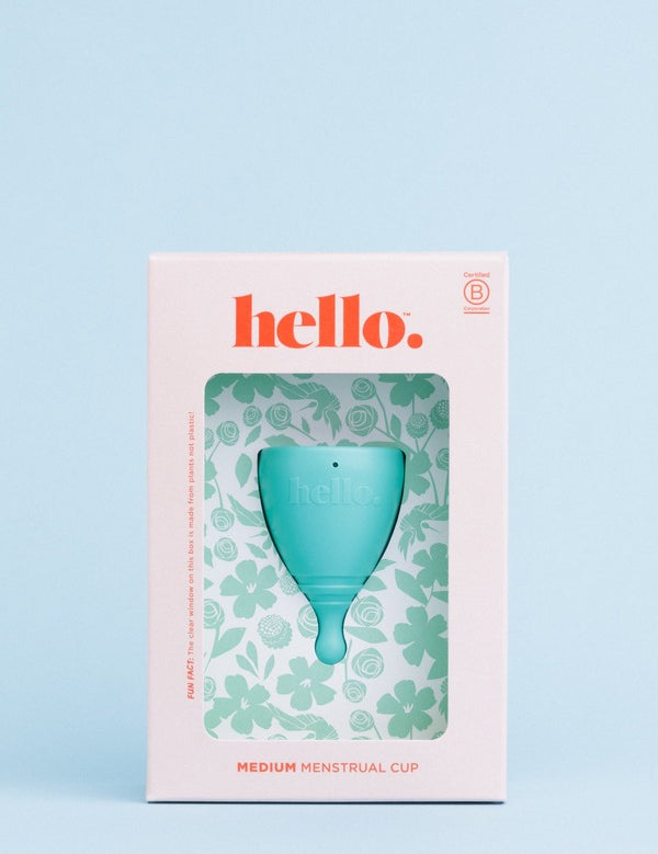 Hello Period medium menstrual cup in official studio styling