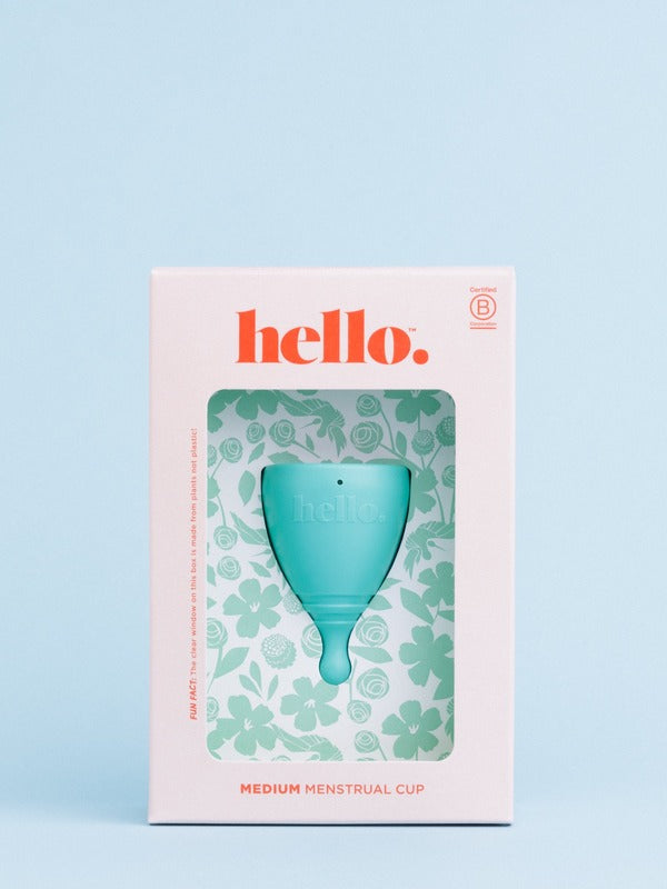 Hello Period medium menstrual cup in official studio styling