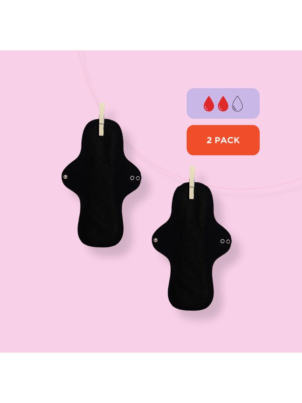 Hello Period reusable pad two pack with absorbency details