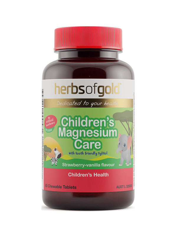 Herbs of Gold Children's Magnesium Care 60 tablets bottle, strawberry-vanilla flavour