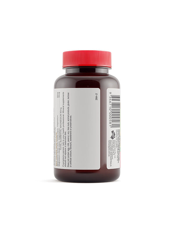 Back of the Herbs of Gold Children's Magnesium Care bottle showing warnings and directions