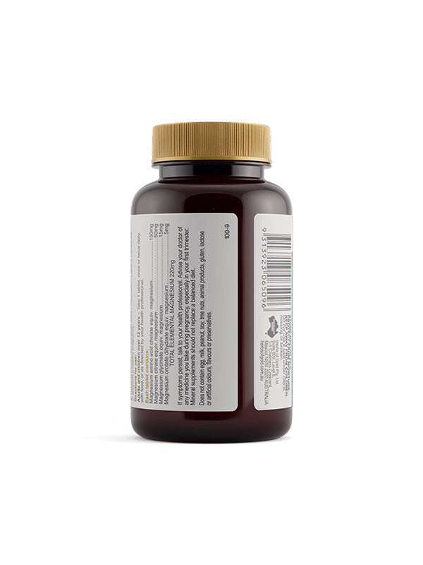 Back of the Herbs of Gold Magnesium Forte bottle showing warnings and directions