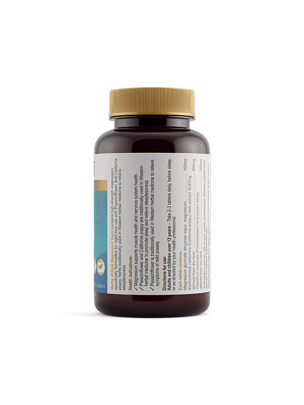 Back of the Herbs of Gold Magnesium Night bottle showing ingredients