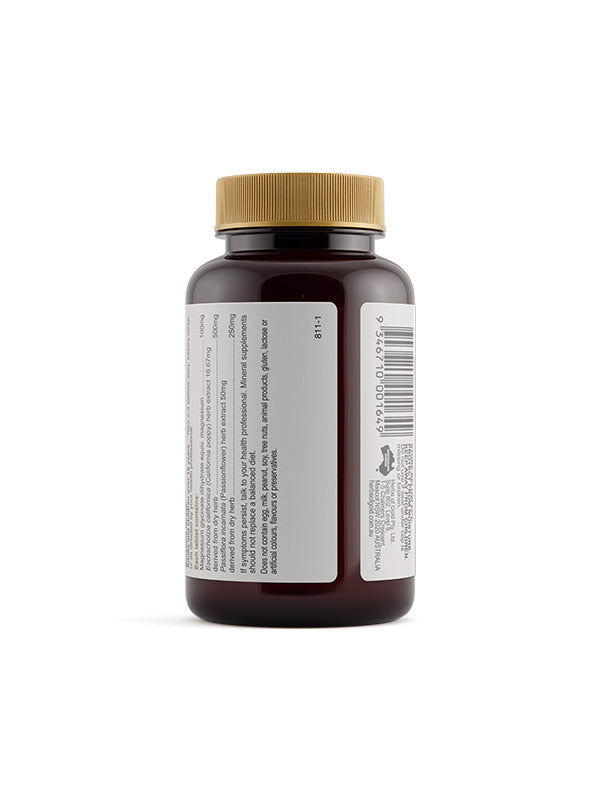 Back of the Herbs of Gold Magnesium Night bottle showing warnings and directions