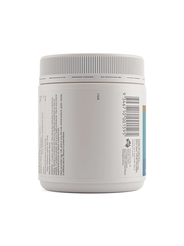 Back of the Herbs of Gold Magnesium Powder High Strength tub showing warnings and directions