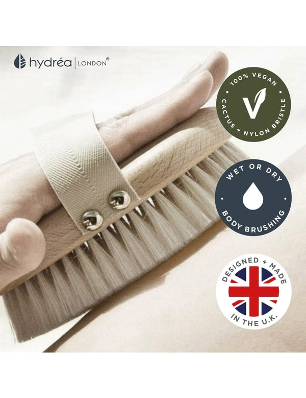 Hydrea Professional Vegan Dry Body Brush held in hand for body brushing