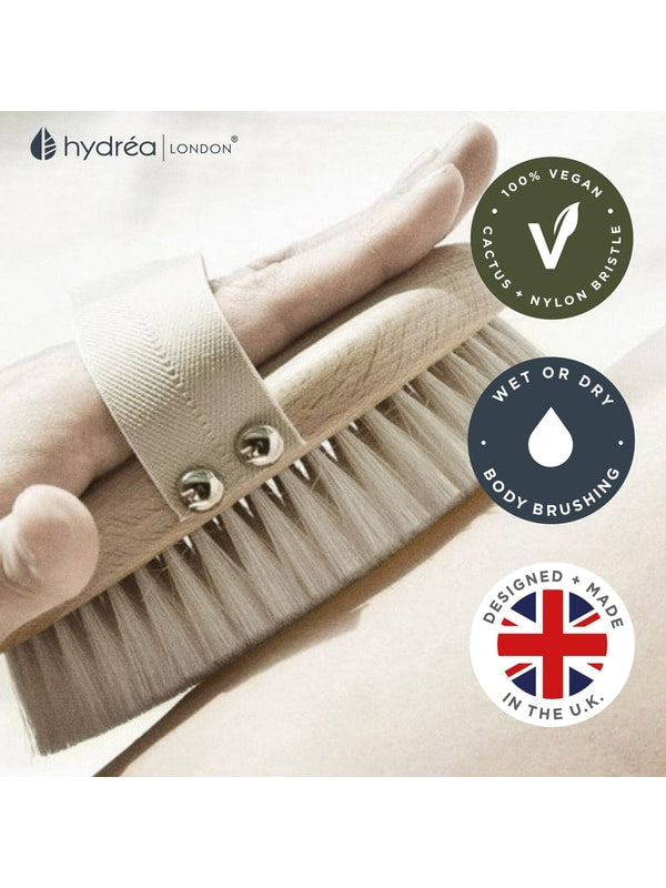 Hydrea Professional Vegan Dry Body Brush held in hand for body brushing