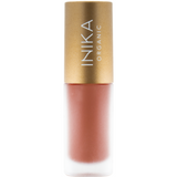 INIKA Organic Tinted Lip Oil in Blossom, a single closed frosted bottle with a gold cap on a pure white background.