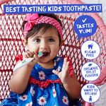 Child brushing teeth with Jack N' Jill banana toothpaste