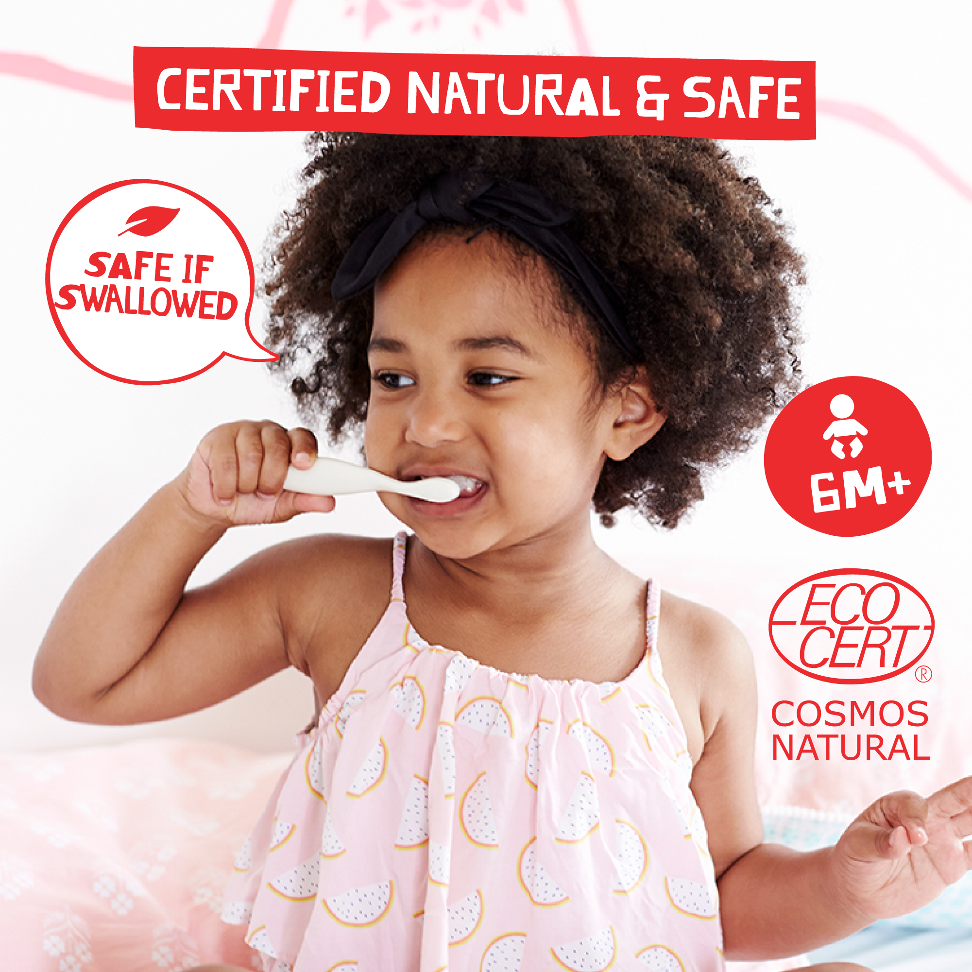 Child brushing teeth with Jack N' Jill milkshake toothpaste