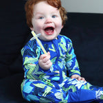 Child using the Jack N' Jill Stage 2 silicone toothbrush