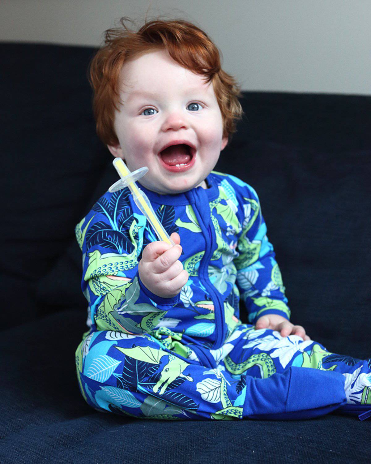 Child using the Jack N' Jill Stage 2 silicone toothbrush