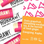 Product and flavour details for Hurraw! Kapha Lip Balm Grapefruit Ginger & Eucalyptus 4.8g