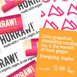 Product and flavour details for Hurraw! Kapha Lip Balm Grapefruit Ginger & Eucalyptus 4.8g