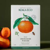 Koala Eco Lemon Myrtle and Mandarin Dishwasher Powder styled with fresh mandarins