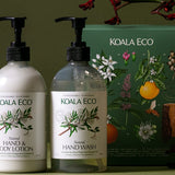 Koala Eco Rosalina and Peppermint Hand Care Gift Pack styled with red gum branches
