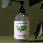 Koala Eco Eucalyptus and Rosemary Hand Wash styled beneath native eucalyptus leaves
