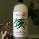 Koala Eco Eucalyptus and Rosemary Laundry Wash styled with native gumnuts and eucalyptus leaves