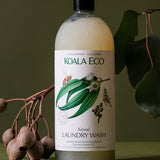 Koala Eco Eucalyptus and Rosemary Laundry Wash styled with native gumnuts and eucalyptus leaves