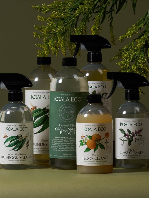 Koala Eco Oxygenated Bleach centred among a styled collection of natural cleaning products