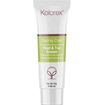 A white tube of Kolorex Foot & Toe Cream 25g with a green label reading "Protects and restores toes," features the Kolorex logo, horopito symbol, and is infused with Horopito.