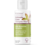 Kolorex Intimate Care Horopito Wash 100ml comes in a white bottle with a flip cap and green-accented label, featuring bioactive Horopito. Its pH-balanced formula is ideal for gentle cleansing of sensitive intimate skin.