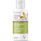 Kolorex Intimate Care Horopito Wash 100ml comes in a white bottle with a flip cap and green-accented label, featuring bioactive Horopito. Its pH-balanced formula is ideal for gentle cleansing of sensitive intimate skin.