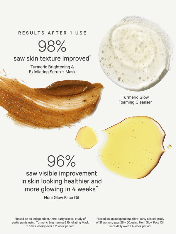 KORA Organics Best Sellers Trio: Product texture and results information for the bestselling skincare trio.