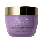 Rounded purple jar of KORA Organics Plant Stem Cell Retinol Alternative Moisturiser with white lettering and a wide reflective gold lid.