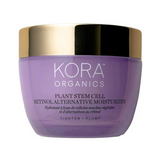 Rounded purple jar of KORA Organics Plant Stem Cell Retinol Alternative Moisturiser with white lettering and a wide reflective gold lid.
