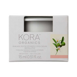 White KORA Kakadu Plum Vitamin C Eye Cream refill box with a window revealing the white pod, green fruit artwork on the right and a pink strip along the bottom. The box is labelled 15 ml.