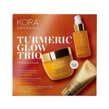 KORA Organics Turmeric Glow Trio gift box, front view on a white background.