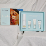 LAMAV Hydration discovery set styled on soft fabric
