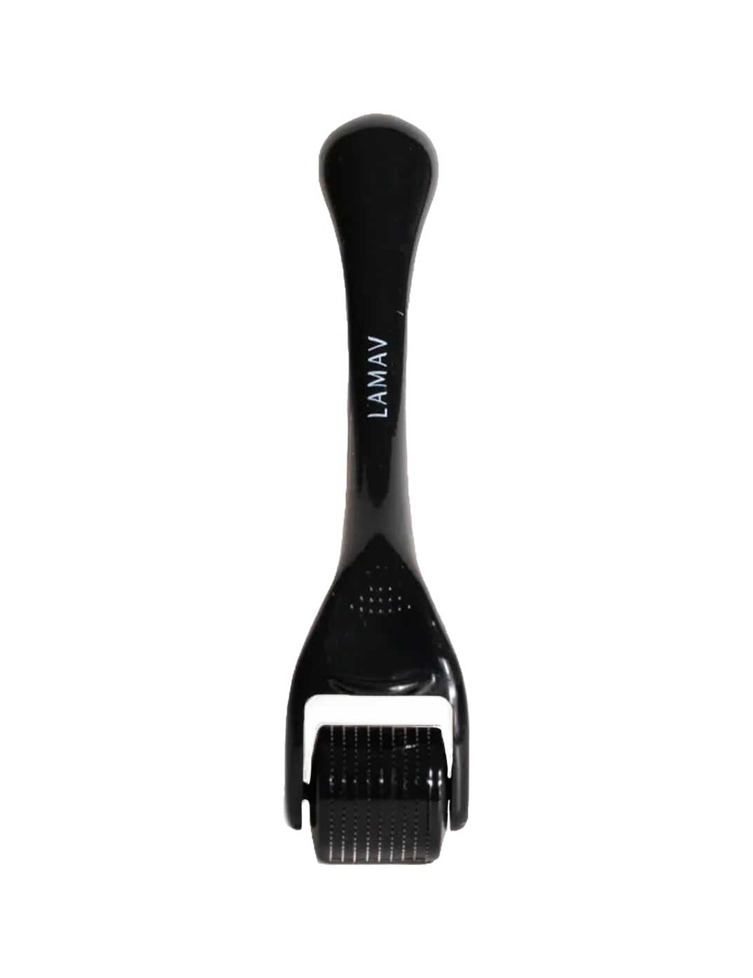 The LAMAV Micro Dermal Roller is a black 0.3mm facial tool with fine needles and LAMAV branding, shown on a white background. It helps boost skincare absorption for better results.