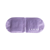 LAMAV Self Warming Eye Mask Lavender shown flat on a pure white background, with soft purple fabric, rounded ends, two eye panels and the white LAMAV logo.