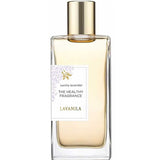 A rectangular glass bottle with a gold cap holds Lavanila The Healthy Fragrance EDT Vanilla Lavender 50ml, featuring light amber liquid and a label with floral design.
