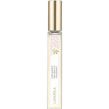 A clear glass roller ball bottle with a gold cap, labeled Lavanila The Healthy Fragrance Vanilla Grapefruit 10ml, blended with essential oils for a fresh, vibrant scent.