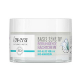 Lavera Basis Sensitiv Calming Night Cream 50ml closed jar on a white background.