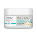 Lavera Basis Sensitiv Q10 Moisturising Day Cream 50ml closed jar on a white background.
