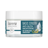 Lavera Basis Sensitiv Q10 Night Cream 50ml closed jar on a white background.