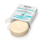 Lavera Basis Sensitiv Shampoo Bar Moisture and Care 50g with its box on a white background.