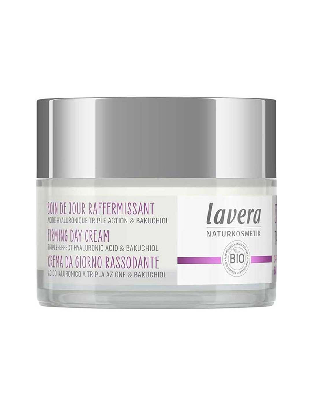 Lavera Firming Day Cream 50ml closed jar on a white background.